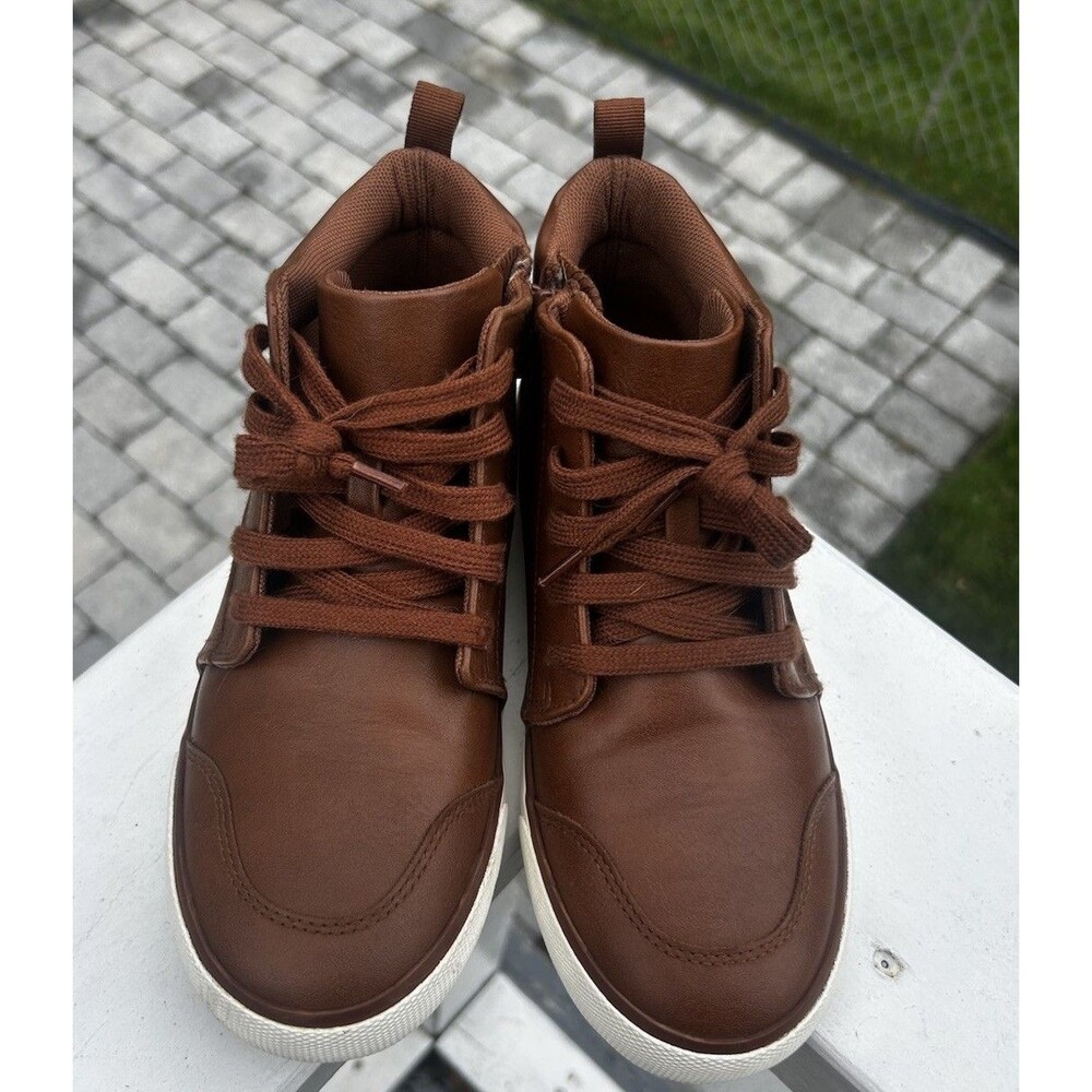 Wonder Nation Kids Size 4 Brown High Top Sneakers Lace Up Side Zip
